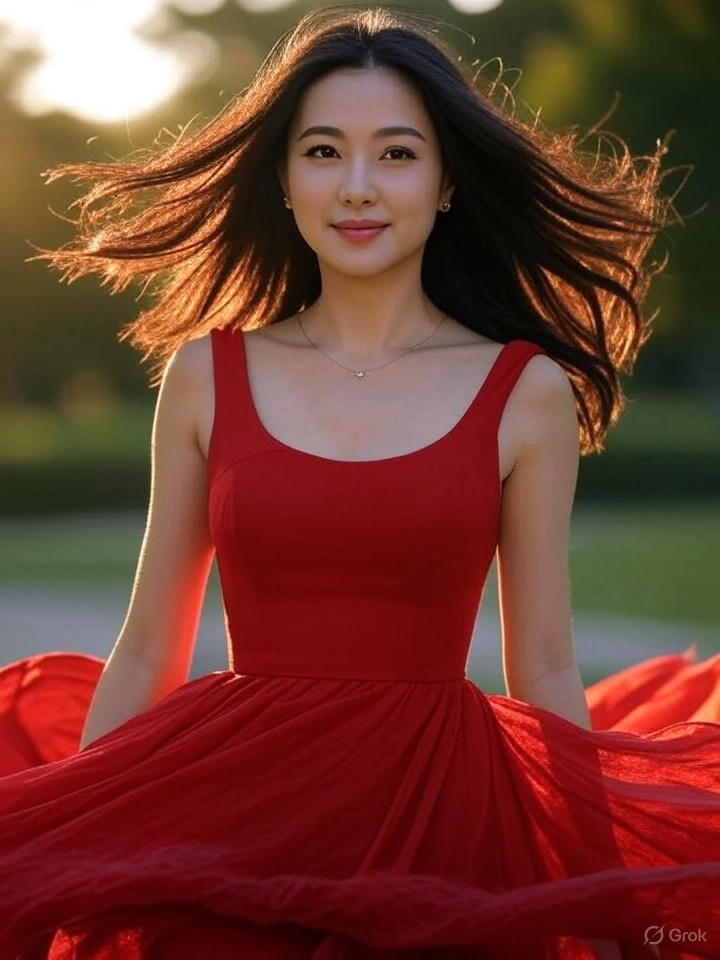 beautiful woman flowing dress and wind blown hair 2